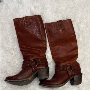 Frye Carmen Harness Riding Boots Brown Leather 6.5 B